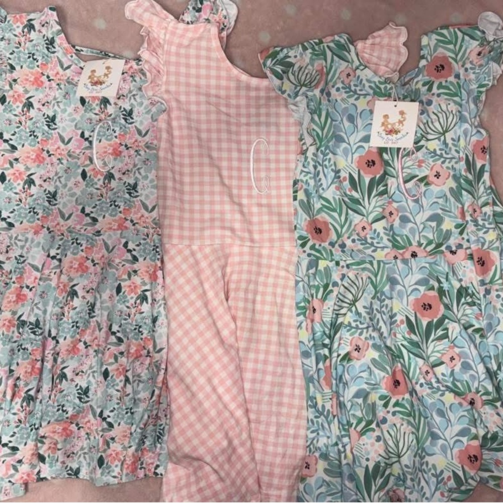 Floral and Gingham Girls' Dresses Set